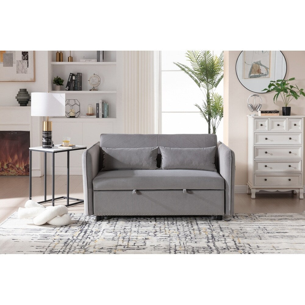 55 Velvet Small Loveseat Lounge Couches with 2 Pillows and Reclining Backrest - 2 Seat
