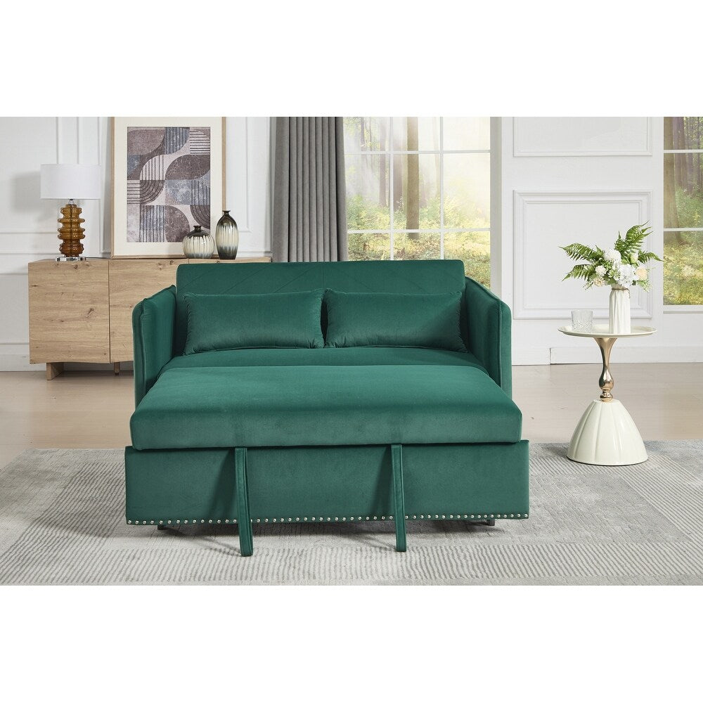 55 Velvet Small Loveseat Lounge Couches with 2 Pillows and Reclining Backrest - 2 Seat