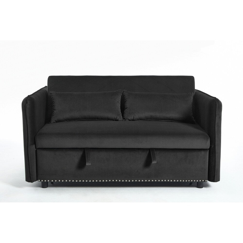 55 Velvet Small Loveseat Lounge Couches with 2 Pillows and Reclining Backrest - 2 Seat