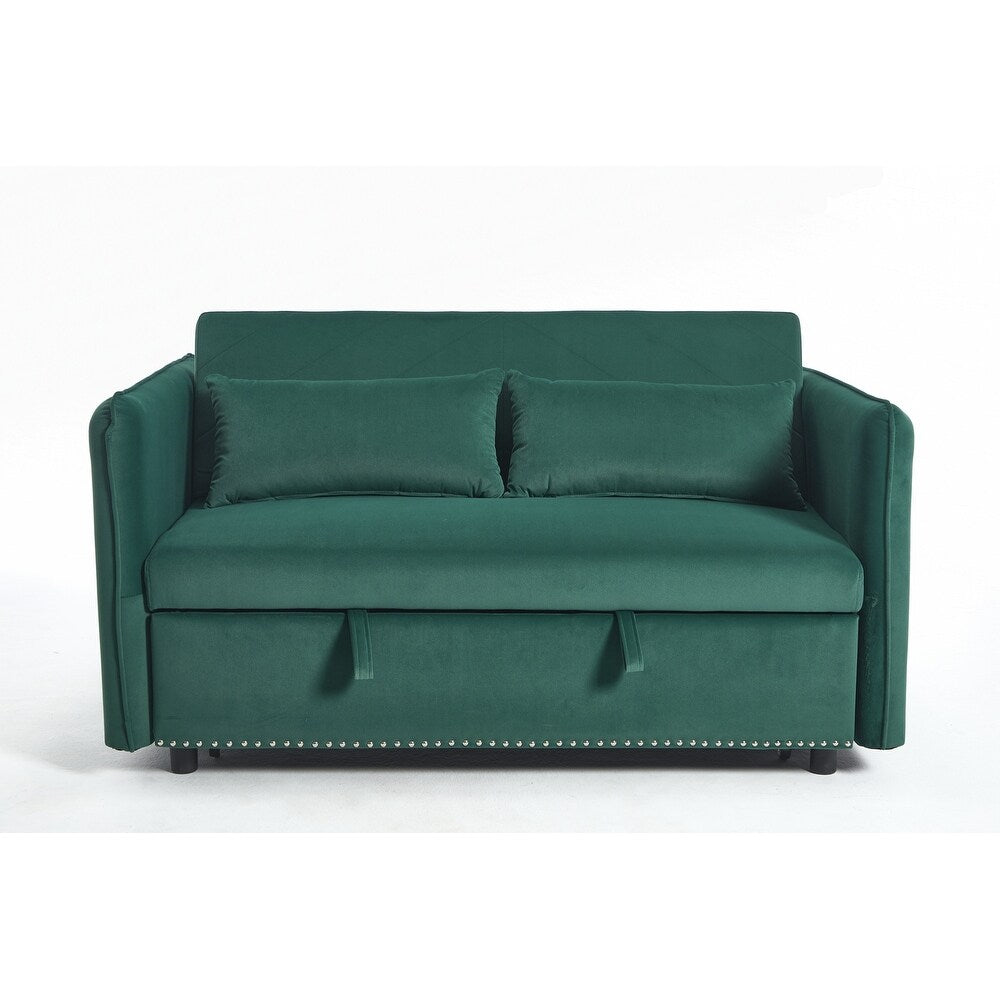 55 Velvet Small Loveseat Lounge Couches with 2 Pillows and Reclining Backrest - 2 Seat