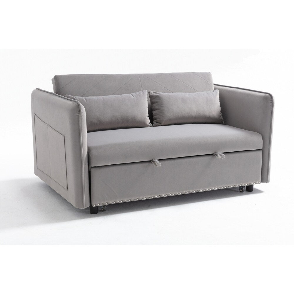 55 Velvet Small Loveseat Lounge Couches with 2 Pillows and Reclining Backrest - 2 Seat