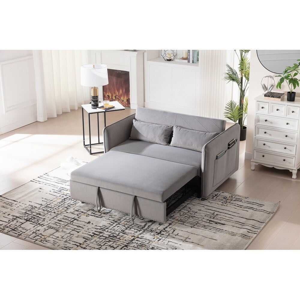 55 Velvet Small Loveseat Lounge Couches with 2 Pillows and Reclining Backrest - 2 Seat
