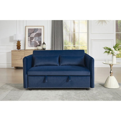 55 Velvet Small Loveseat Lounge Couches with 2 Pillows and Reclining Backrest - 2 Seat