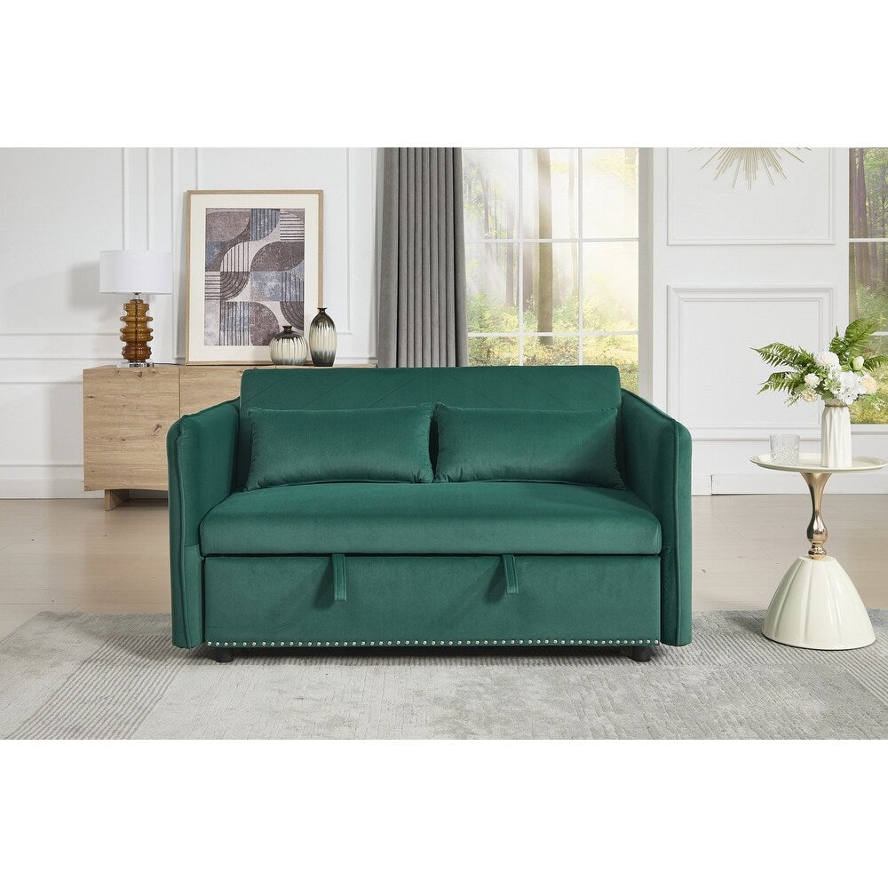 55 Velvet Small Loveseat Lounge Couches with 2 Pillows and Reclining Backrest - 2 Seat