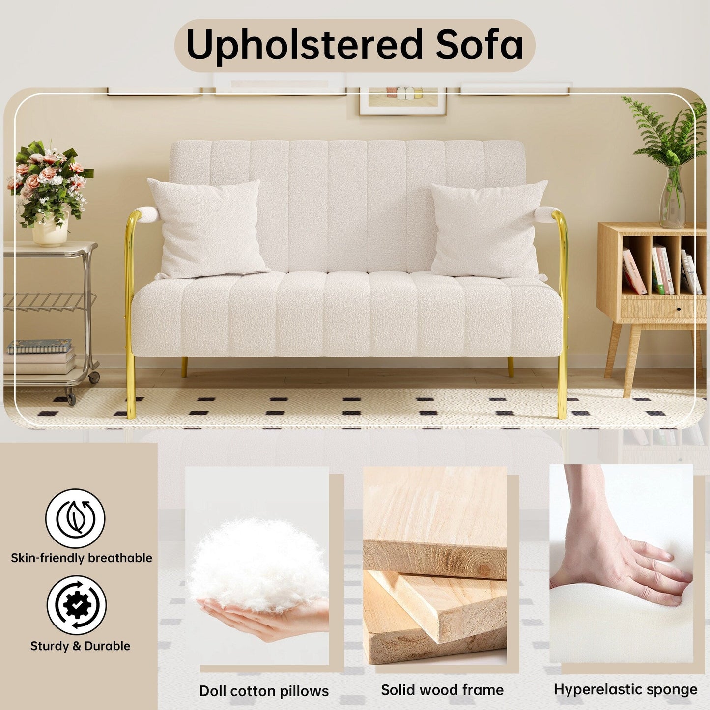 Beige Teddy Fleece Sofa - 29.92 x 59.00 x 31.89