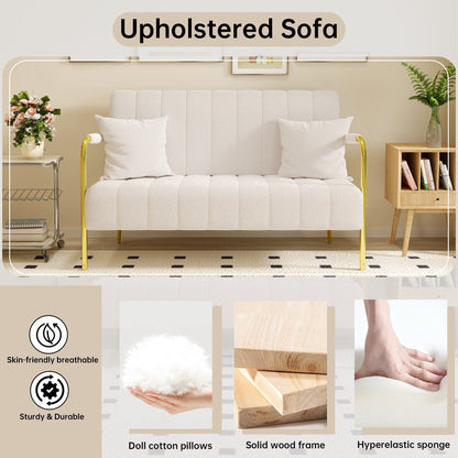 Beige Teddy Fleece Sofa - 29.92 x 59.00 x 31.89