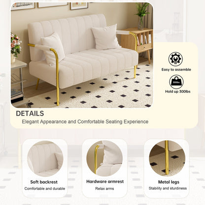Beige Teddy Fleece Sofa - 29.92 x 59.00 x 31.89