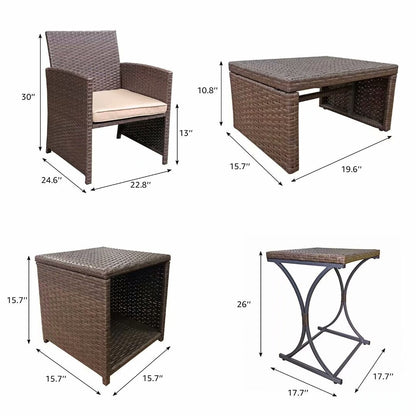 Patio 6 Pieces Wicker Conversation Set with Ottoman and Side Table