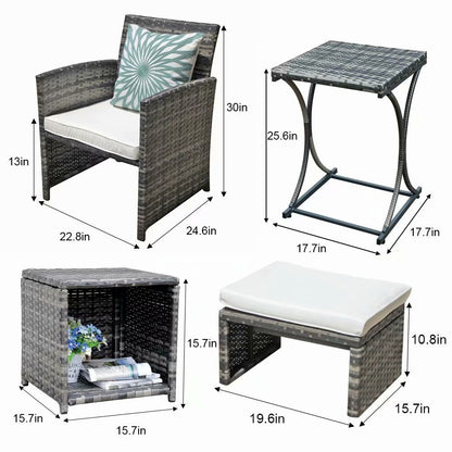 Patio 6 Pieces Wicker Conversation Set with Ottoman and Side Table