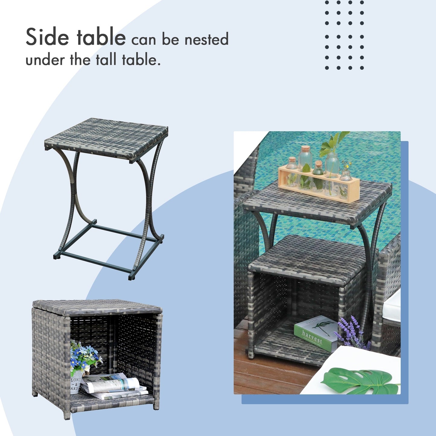 Patio 6 Pieces Wicker Conversation Set with Ottoman and Side Table