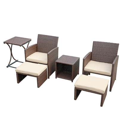 Patio 6 Pieces Wicker Conversation Set with Ottoman and Side Table