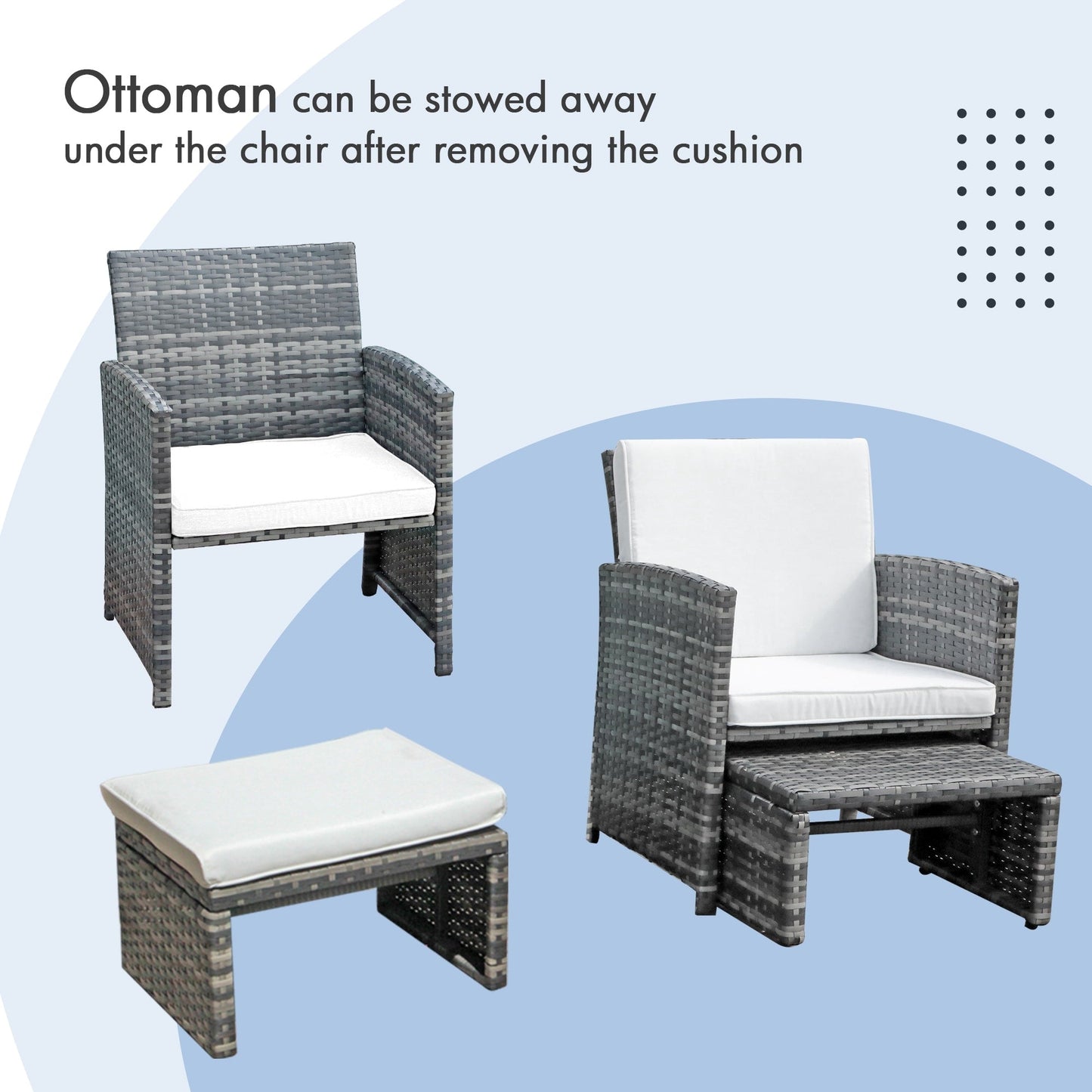 Patio 6 Pieces Wicker Conversation Set with Ottoman and Side Table