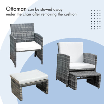 Patio 6 Pieces Wicker Conversation Set with Ottoman and Side Table