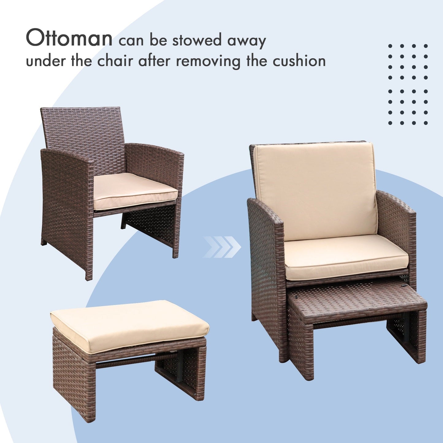 Patio 6 Pieces Wicker Conversation Set with Ottoman and Side Table