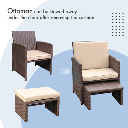 Patio 6 Pieces Wicker Conversation Set with Ottoman and Side Table