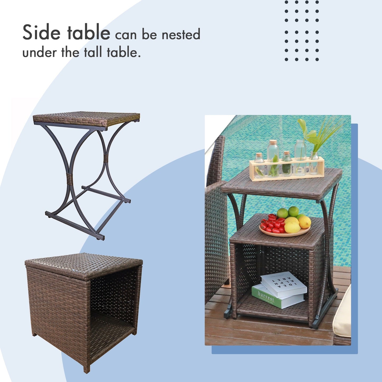 Patio 6 Pieces Wicker Conversation Set with Ottoman and Side Table