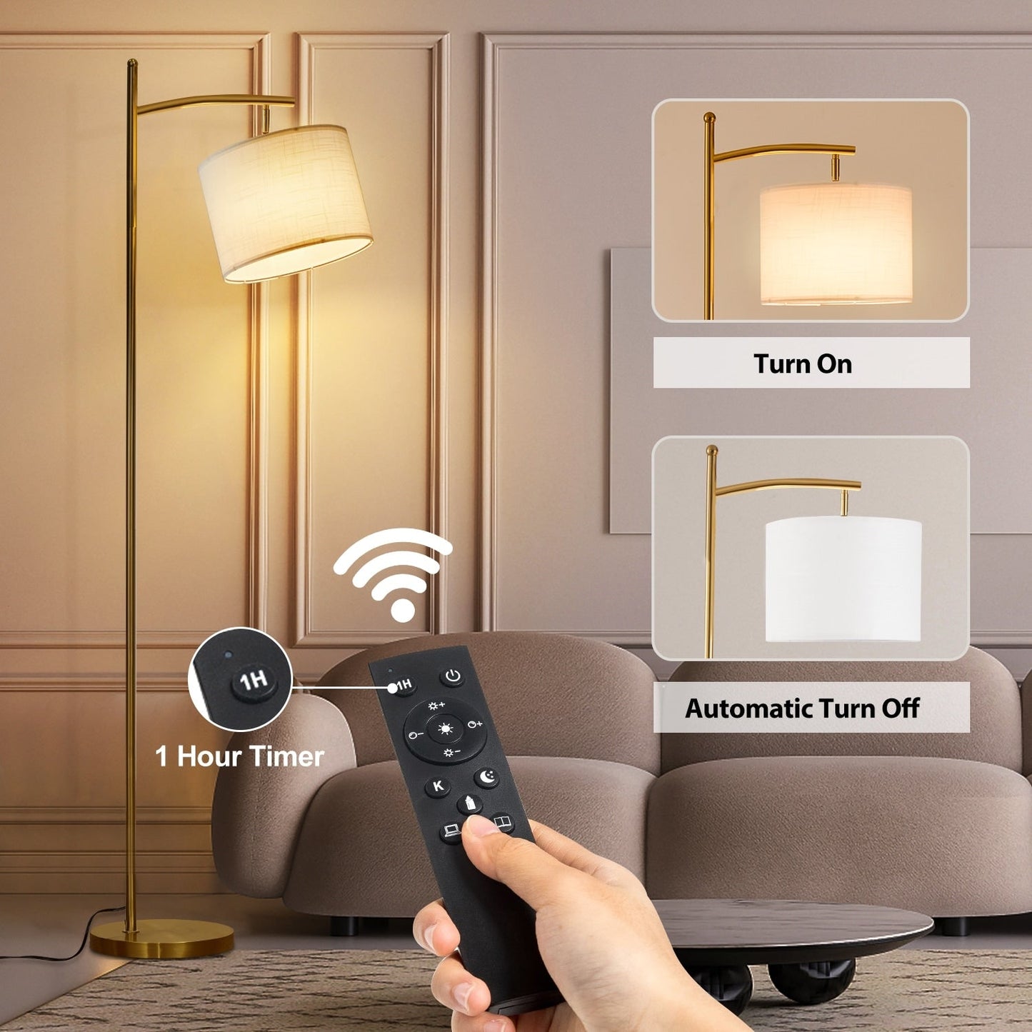 Netin 66 Arched Floor Lamp with Remote and Able to Rotate Lamp Shade