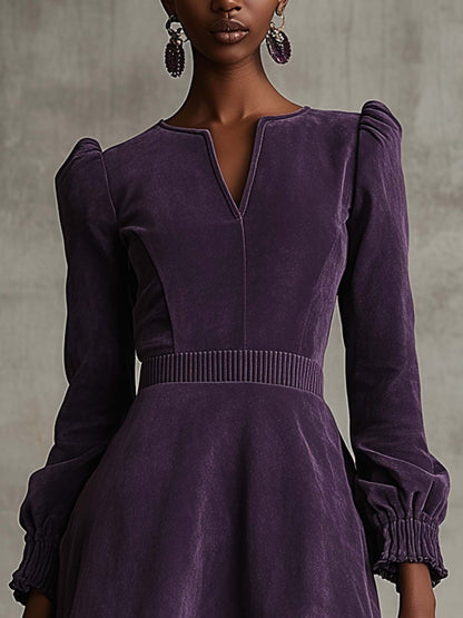 Retro Purple Faux Suede Mini Dress With Mesh