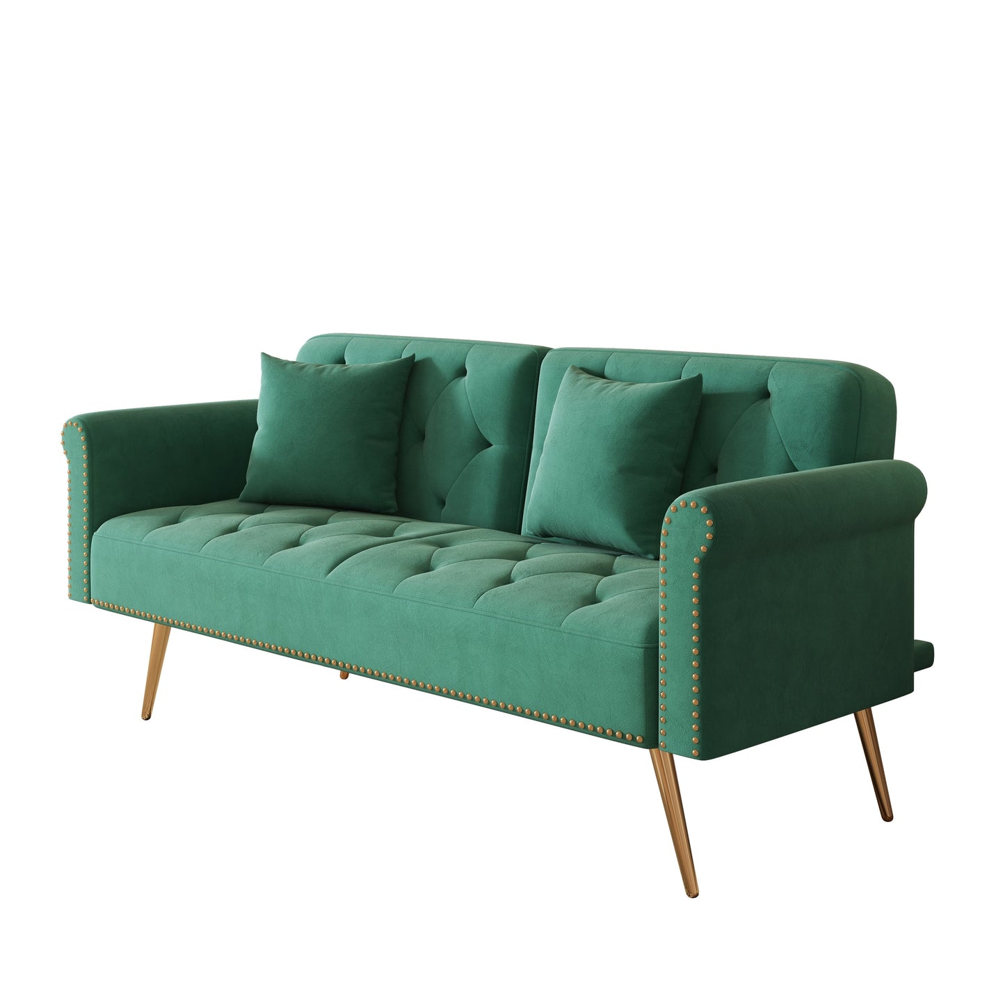 Velvet Nailhead Trim Sofa Bed with Throw Pillow