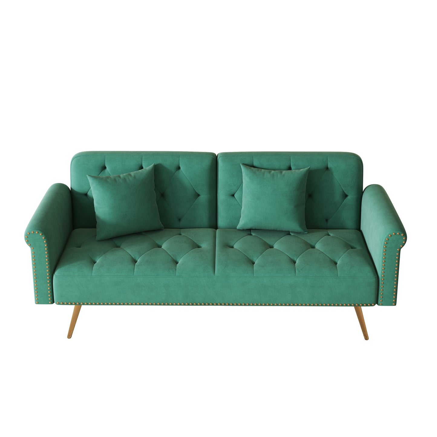 Velvet Nailhead Trim Sofa Bed with Throw Pillow