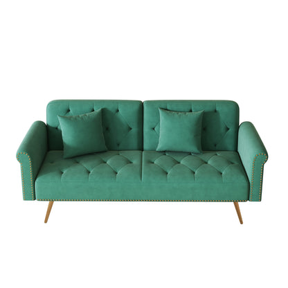 Velvet Nailhead Trim Sofa Bed with Throw Pillow