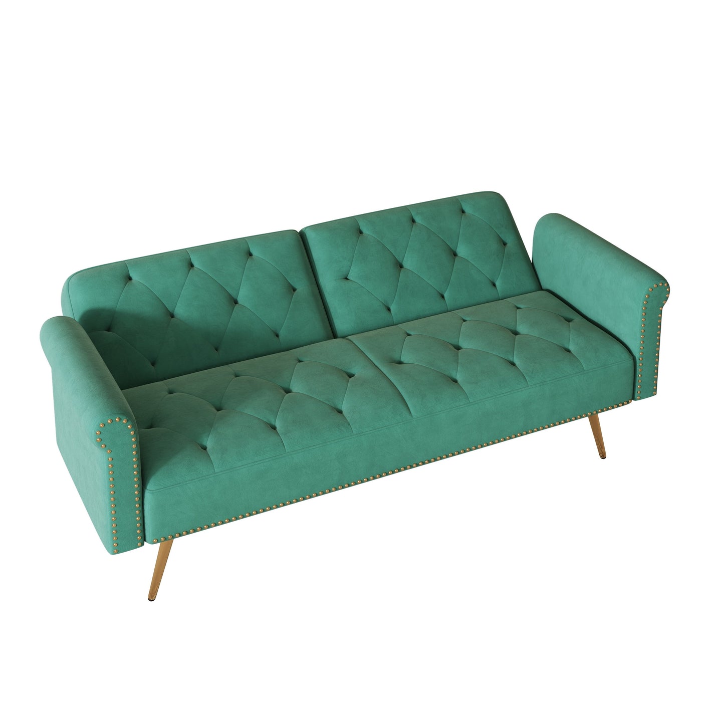 Velvet Nailhead Trim Sofa Bed with Throw Pillow