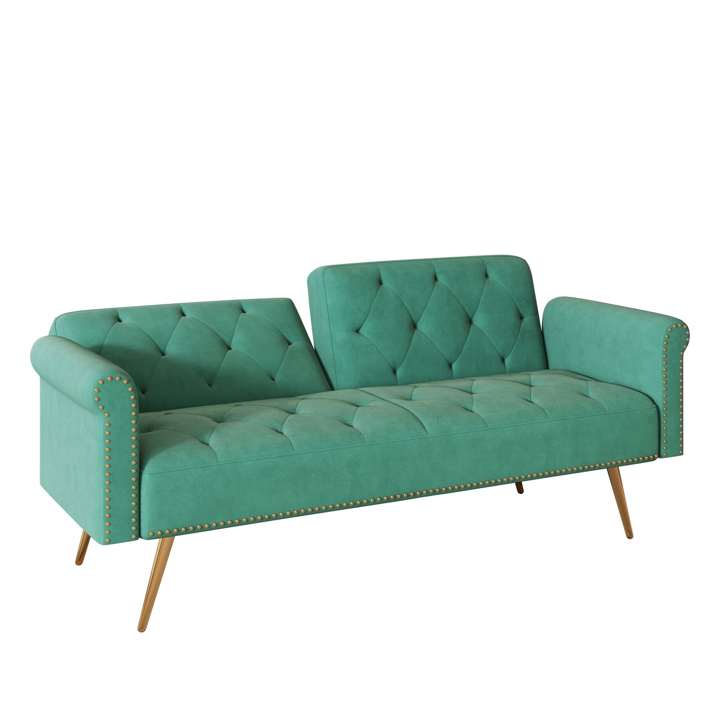 Velvet Nailhead Trim Sofa Bed with Throw Pillow