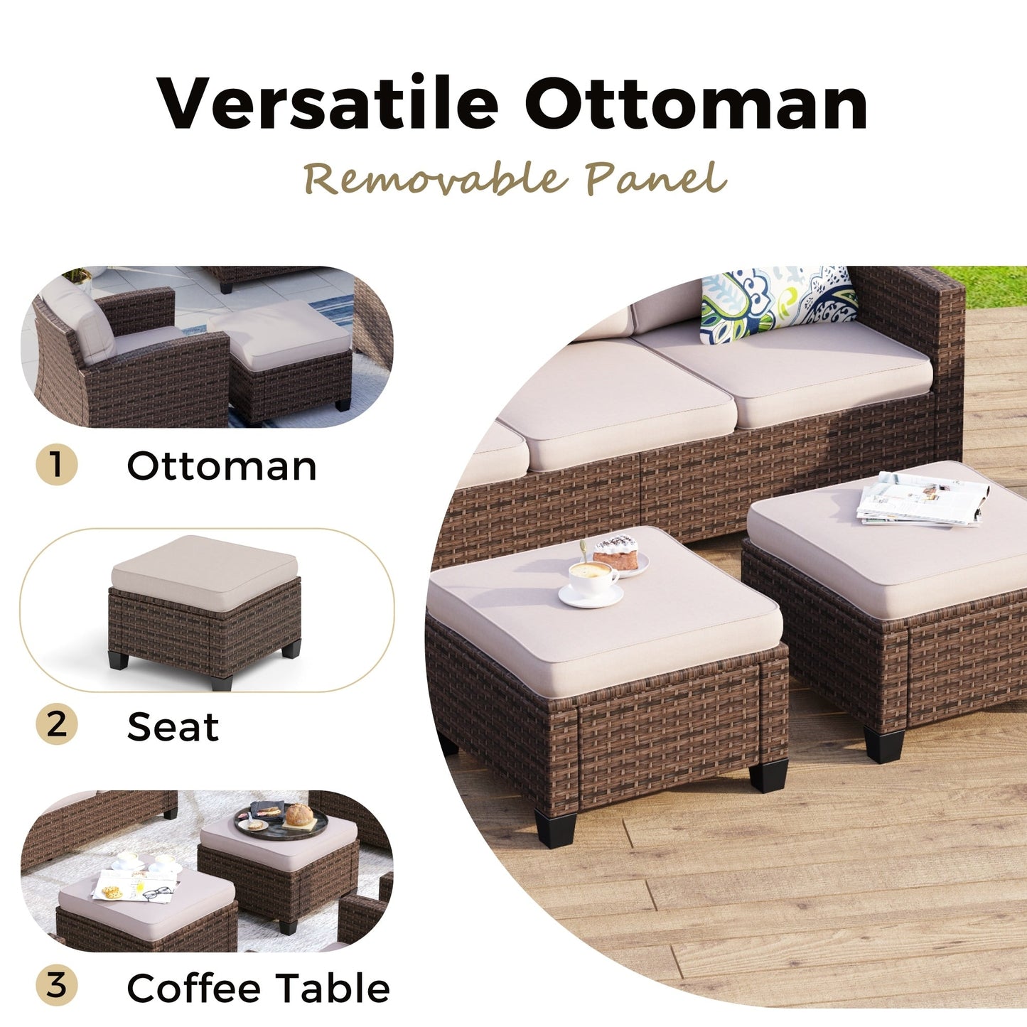 5/9-Seat Patio Furniture Wicker Rattan Outdoor Deep Seating Sectional Sofa Large Conversation Set