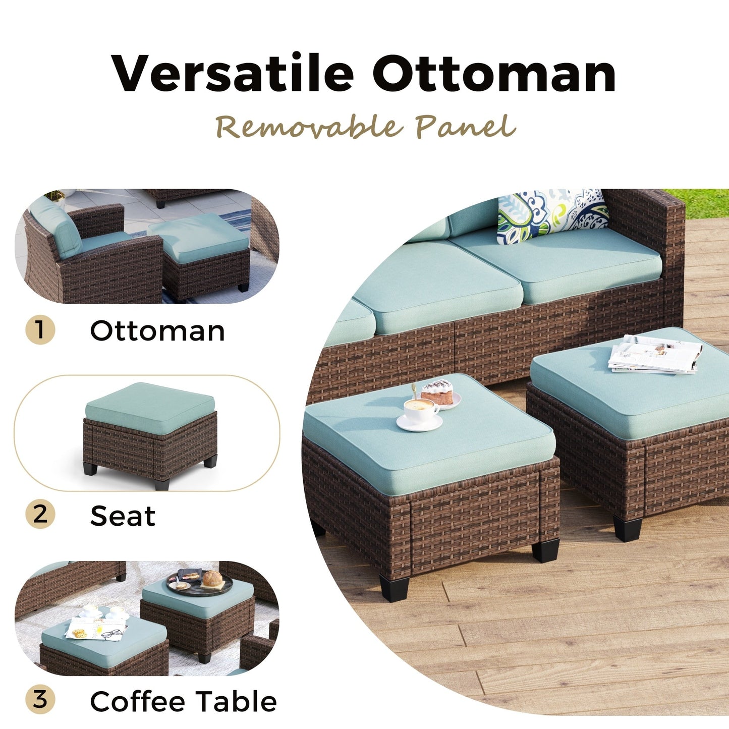 5/9-Seat Patio Furniture Wicker Rattan Outdoor Deep Seating Sectional Sofa Large Conversation Set