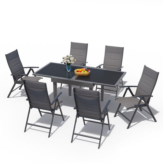 7-Piece Patio Dining Furniture Set with Adjustable Folding Dining Chairs 1 Expandable Dining Table
