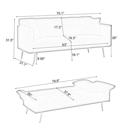 Convertible Double Sofa Bed with Folding Armrests - 31.10 x 70.00 x 31.49