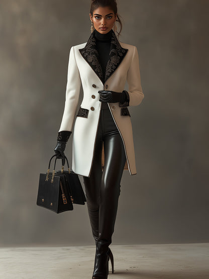 White Chic Contrast Print Coat