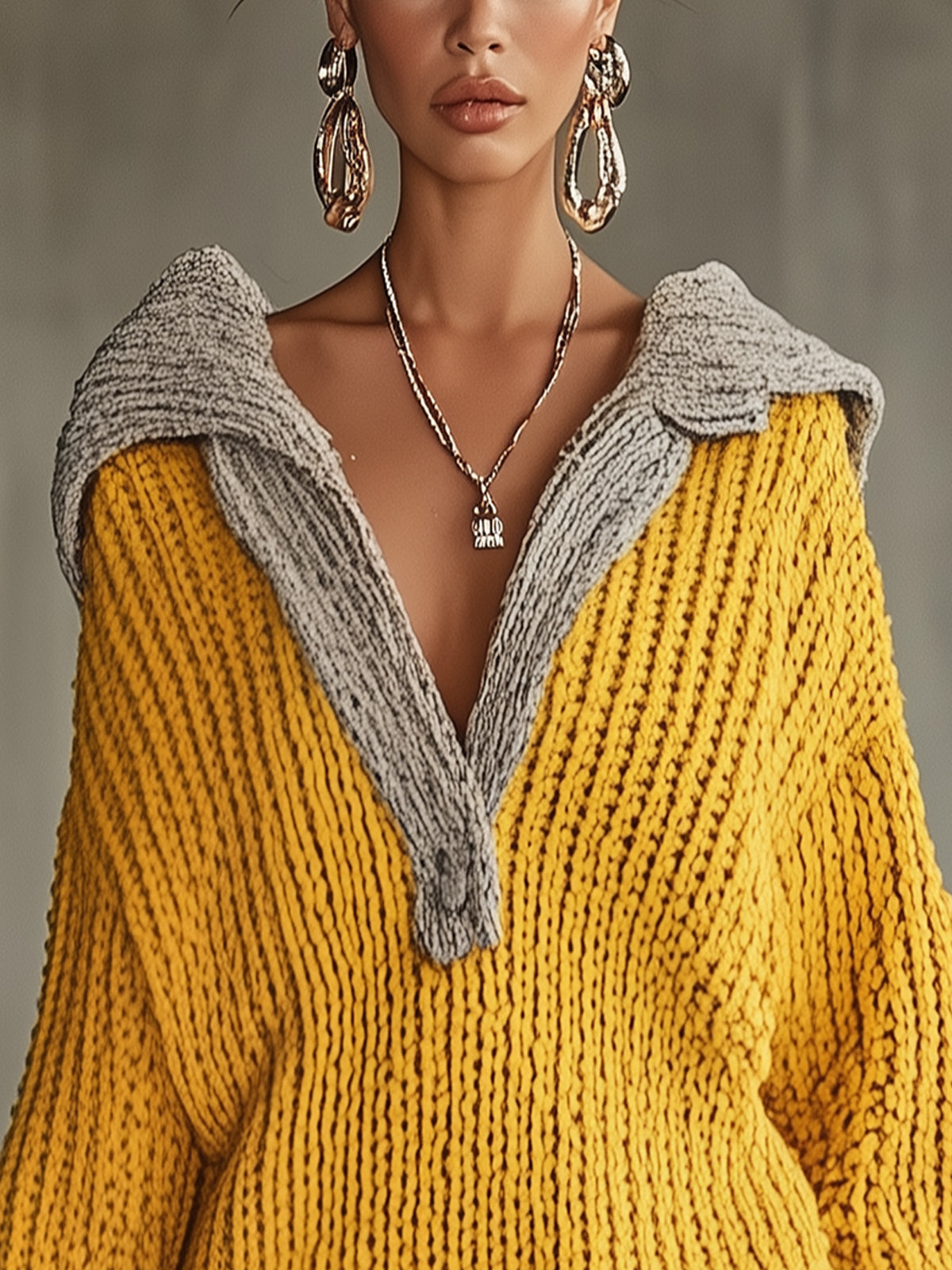 Cozy Two-Tone Knitted Sweater Dress