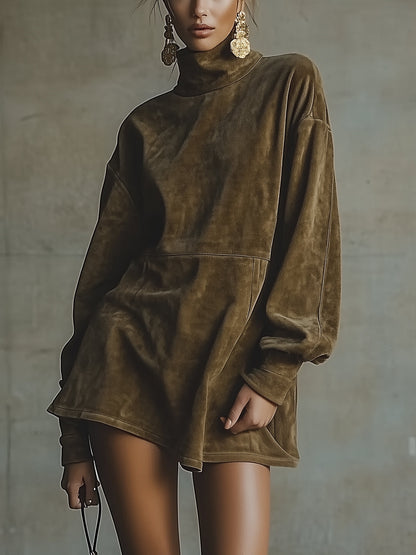 Olive Faux Suede Turtleneck Mini Dress