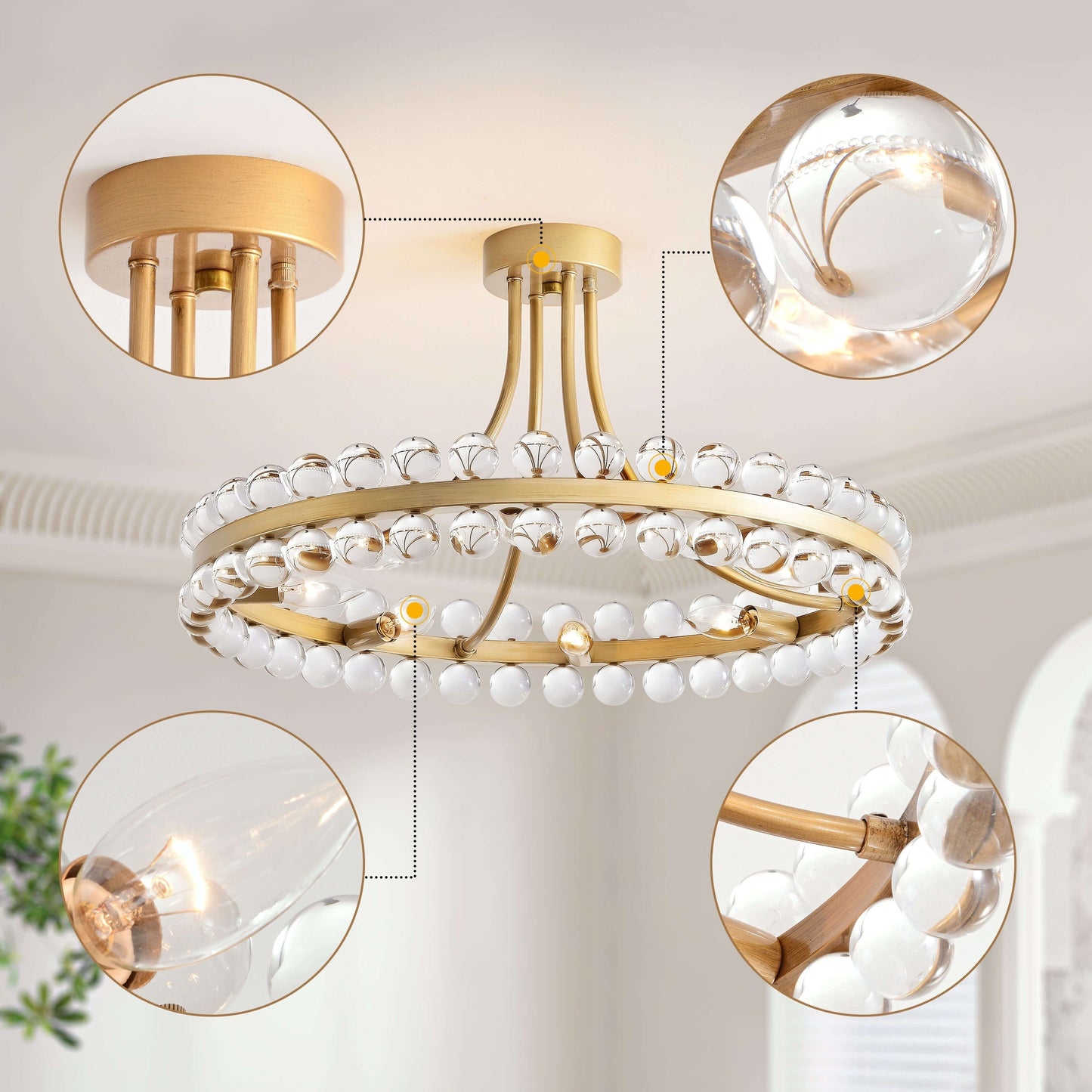 Elvira 8-Light Wagon Wheel Crystal Semi-Flush Mount
