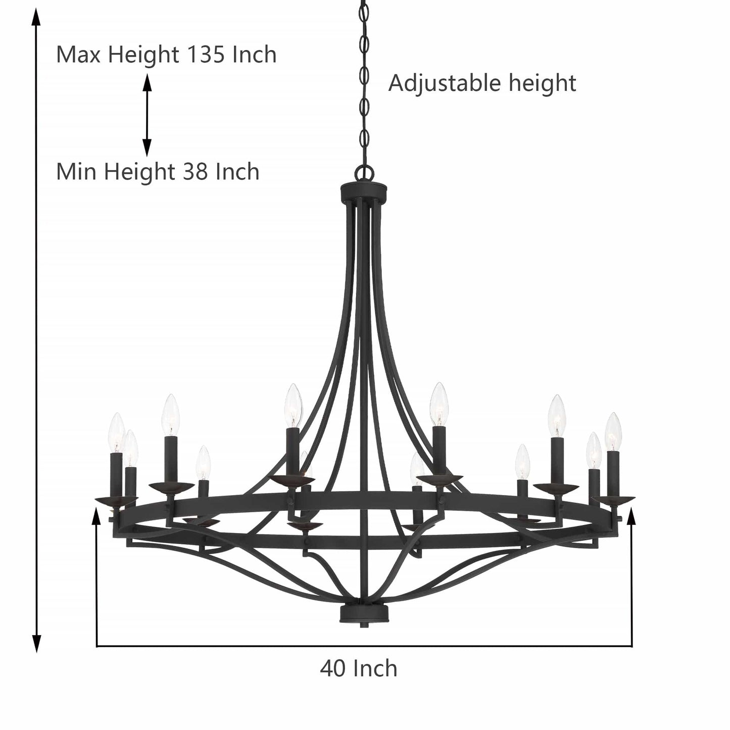 Fidenza 12-light Modern Farmhouse Empire Wagon Wheel Chandelier with UL - D40'' * H135''