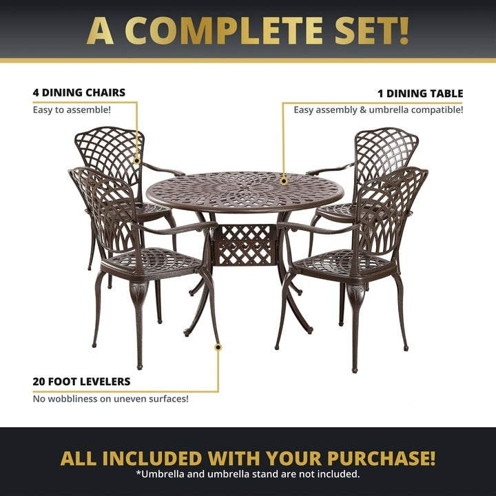 Kinger Home Arden 5-Piece Outdoor Dining Set for 4, Cast Aluminum