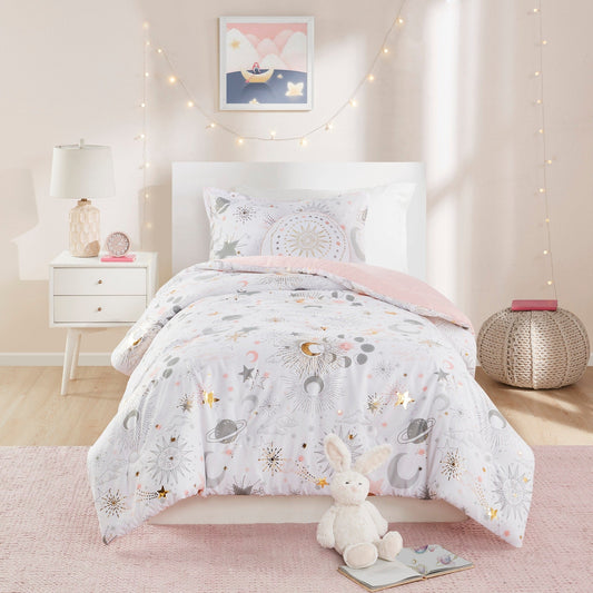 Intelligent Design Kids Ariella Starry Sky Metallic Comforter Set with Throw Pillow