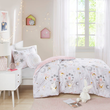 Intelligent Design Kids Ariella Starry Sky Metallic Comforter Set with Throw Pillow