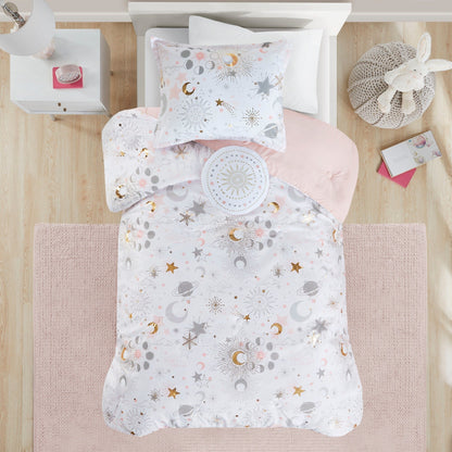 Intelligent Design Kids Ariella Starry Sky Metallic Comforter Set with Throw Pillow