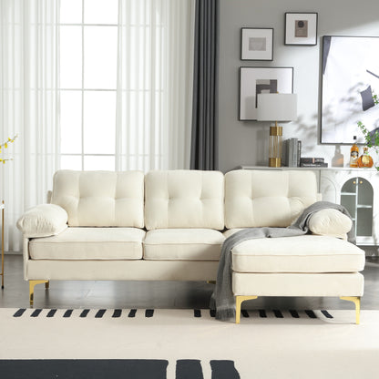 Beige 85'' Fabric L-Shaped Sofa with Spring Reinforced Cushions