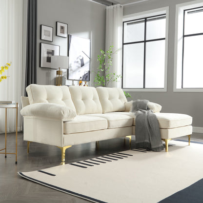 Beige 85'' L-Shaped 3-Seater Fabric Sofa: Chaise, Wooden Frame, and Spring Cushion Reinforcement