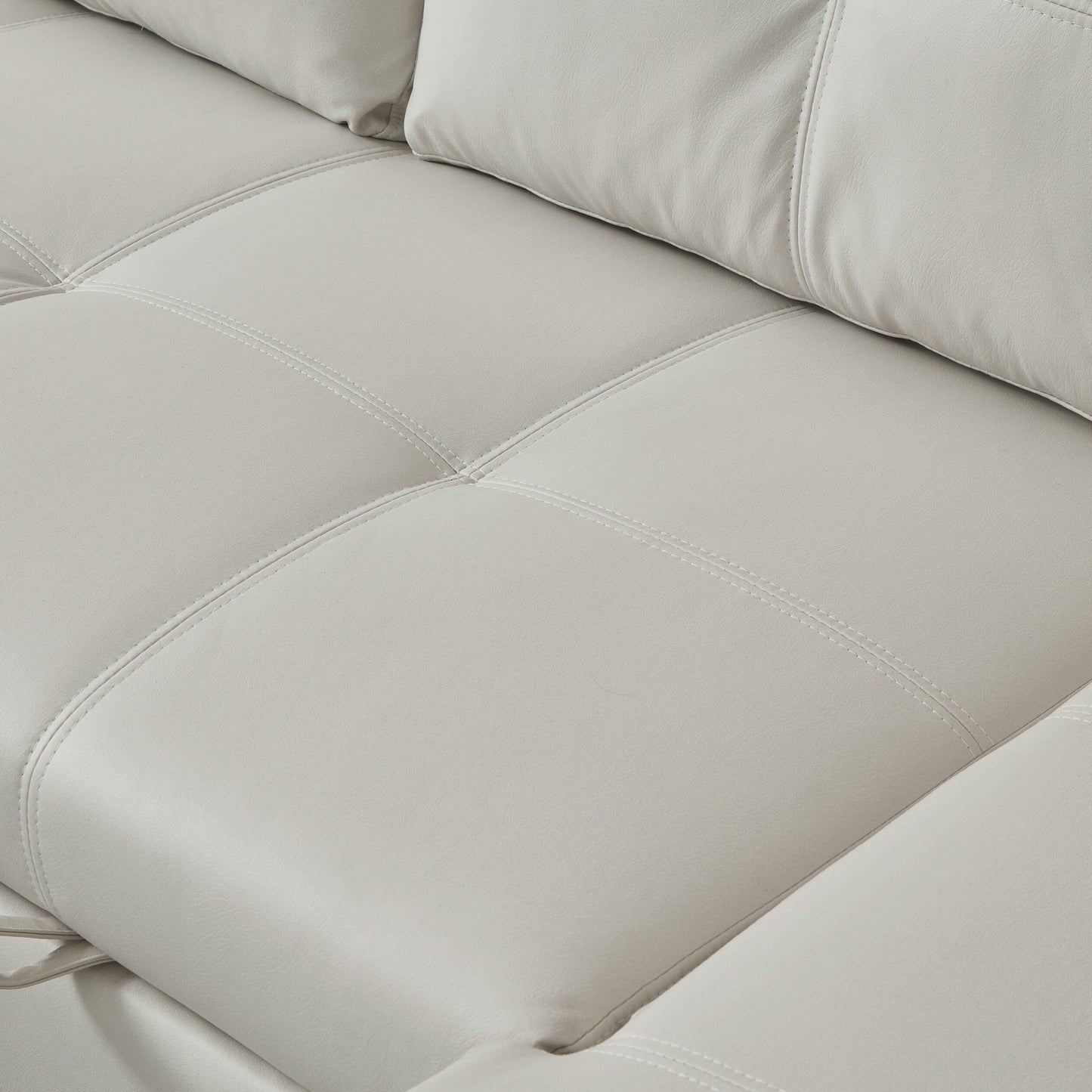 Beige 88'' Convertible Microfiber 3-Seater Sofa Bed with Storage Chaise and Pull-Out Bed Function