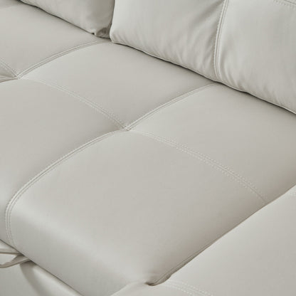 Beige 88'' Convertible Microfiber 3-Seater Sofa Bed with Storage Chaise and Pull-Out Function