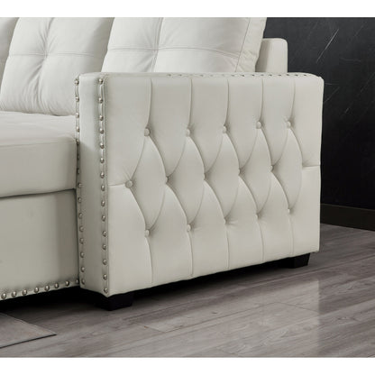 Beige 88'' Microfiber Convertible Sofa Bed with Storage Chaise