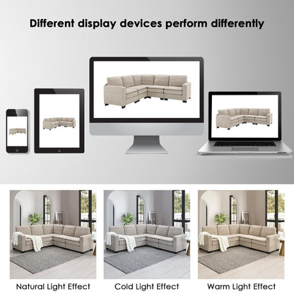 Beige 89 Velvet L-Shaped 5-Seater Sectional Sofa with Double Cushions, Sturdy Wood and Iron Frame