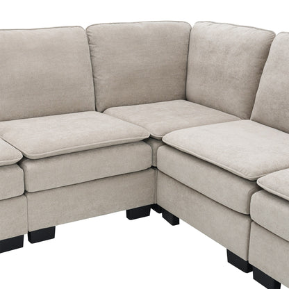 Beige 89 Velvet L-Shaped Oversized 5-Seater Sectional Sofa with Double Cushions for Corner Seating