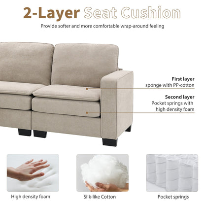 Beige 89 Velvet L-Shaped Oversized 5-Seater Sectional Sofa with Double Cushions for Corner Seating