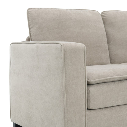 Beige 89 Velvet L-Shaped Oversized 5-Seater Sectional Sofa with Double Cushions for Corner Seating
