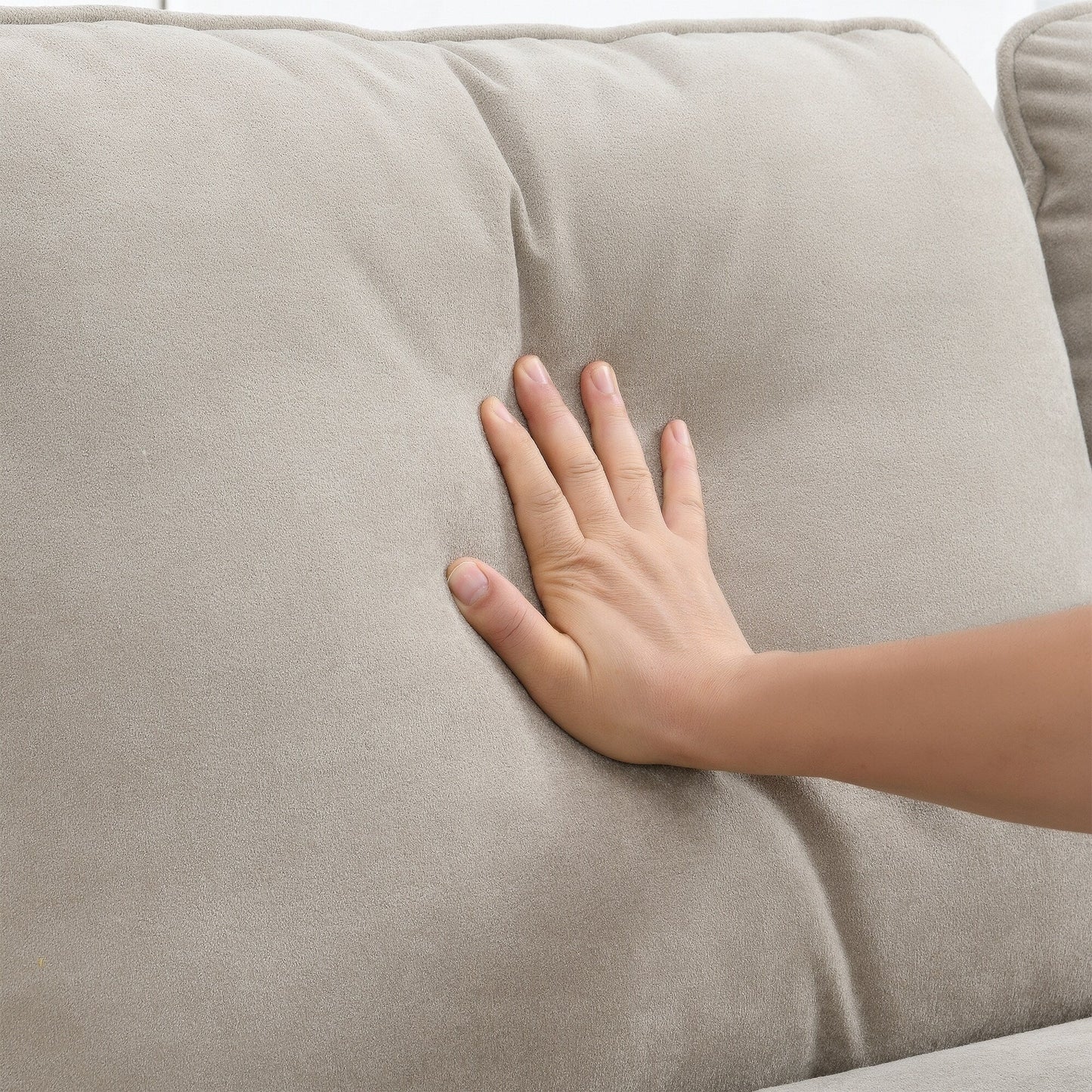 Beige 89 Velvet L-Shaped Oversized 5-Seater Sectional Sofa with Double Cushions for Corner Seating